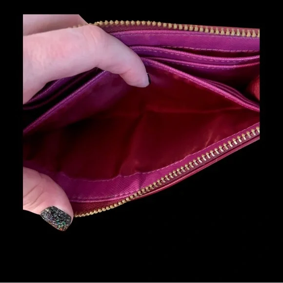 Coach Berry Colored Embossed Wristlet - Picture 7 of 9